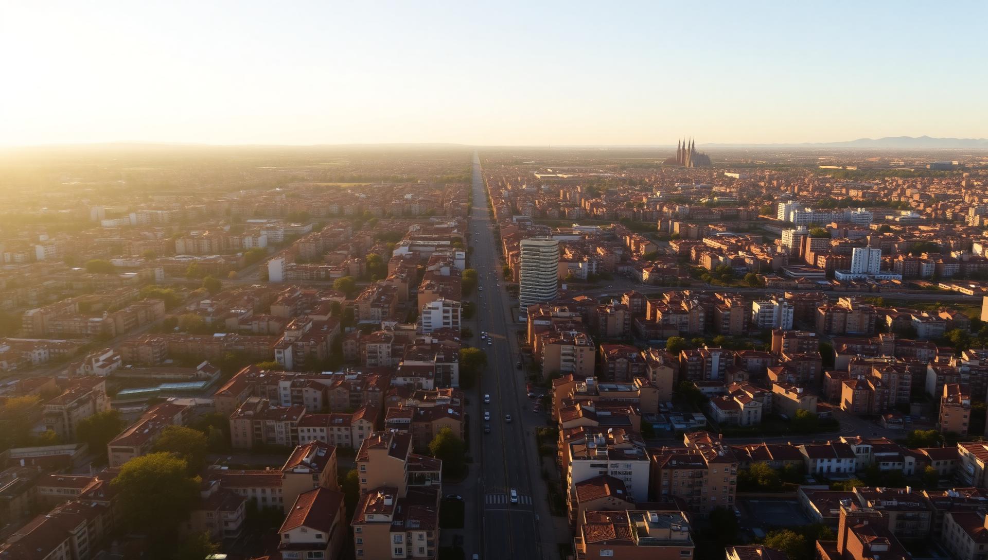 Vista aérea de Zaragoza — barrio Universidad / Romareda y skyline con la Basílica del Pilar